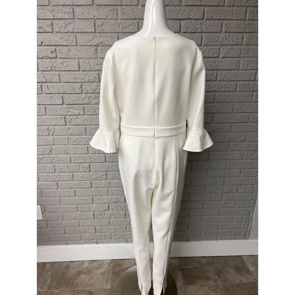 Black Halo Brooklyn Woman 3/4 Sleeve Ivory Crepe Jumpsuit Size 12 - Picture 4 of 9